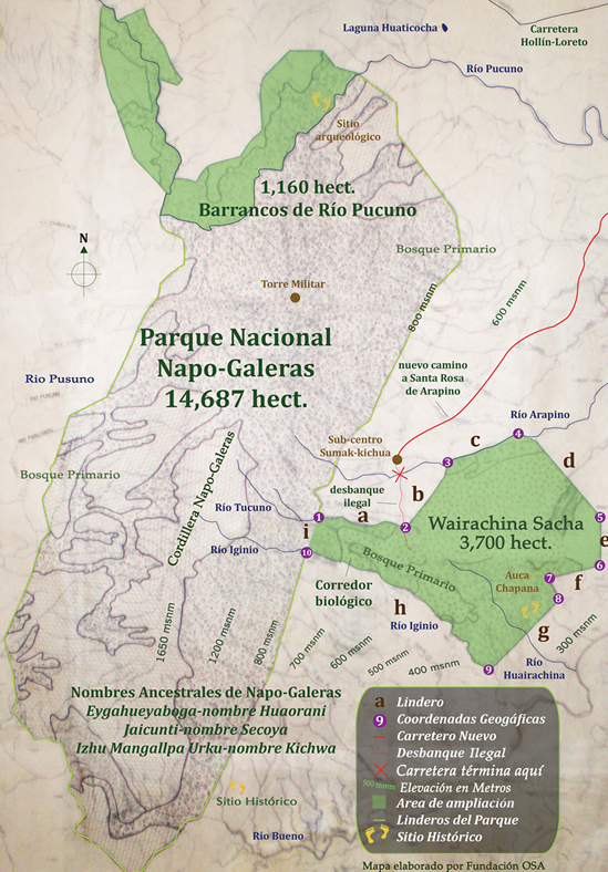 Map of Napo-Galeras area included into the Sumaco/Napo-Galeras National Park in 1993